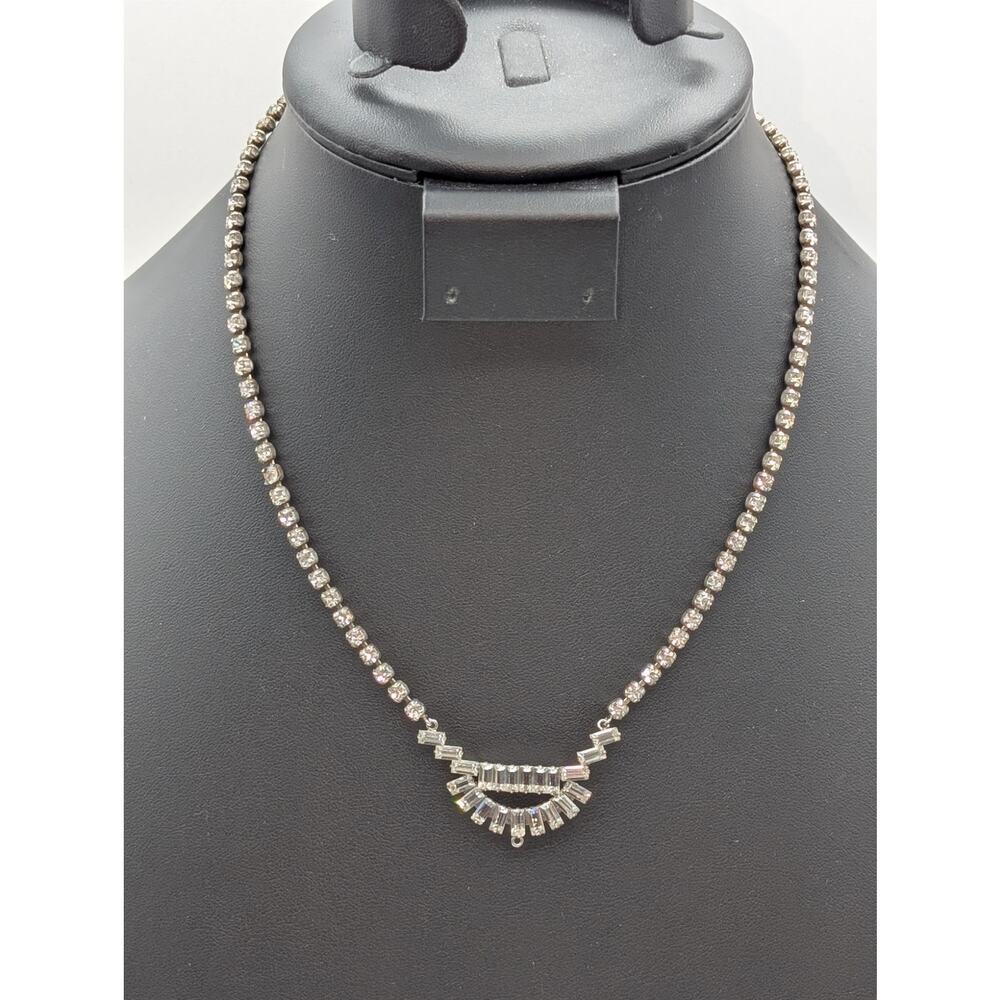 Vintage Marked WH Sterling Silver Crystal Fold Over Clasp 17.5" Necklace